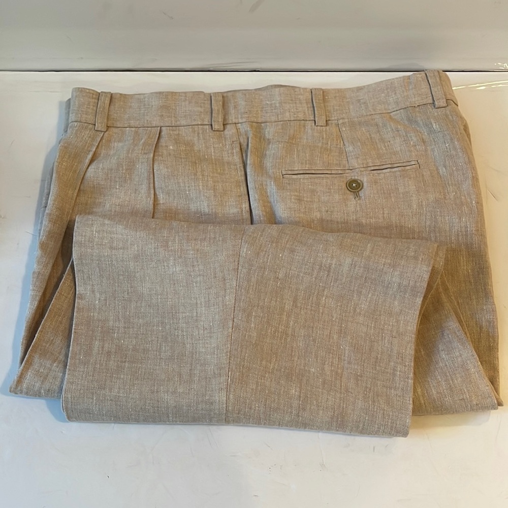 Men's Beige Linen Blend Dress Pants